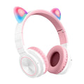 Pink white Luminous Bluetooth wireless gaming headset with microphone and 40mm speakers