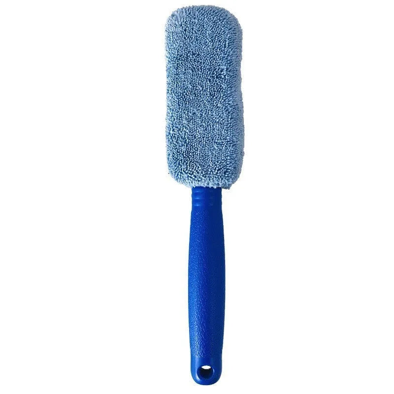 Microfiber long handle car wash tire brush in blue and gray, 29x5x4.5cm for wheel hub cleaning