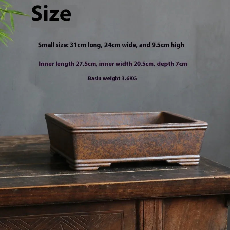 Purple sand rectangular bonsai pot with five-line basin pattern in large and small size options
