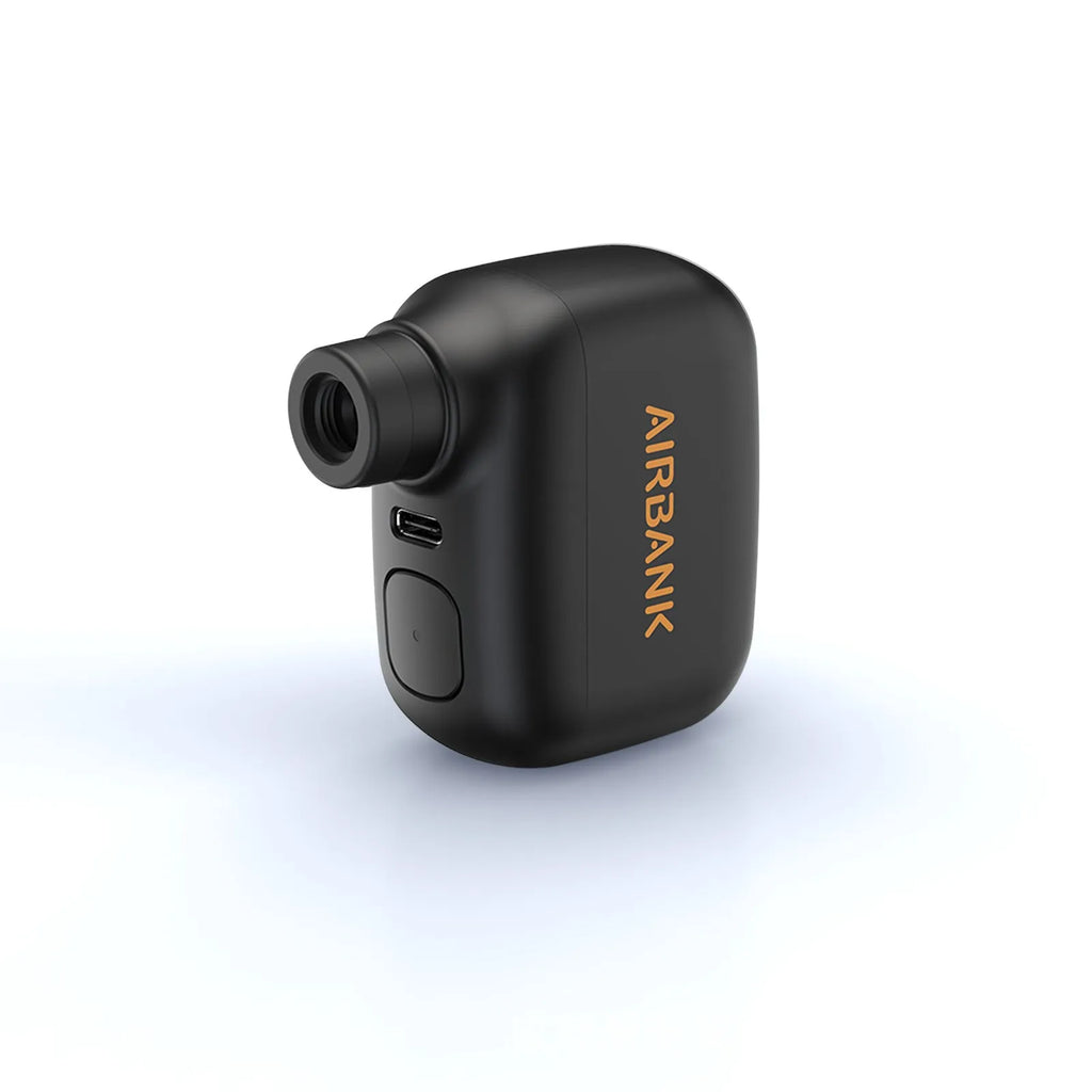 AS100 black mini electric bike pump with USB charging cable and waterproof bag