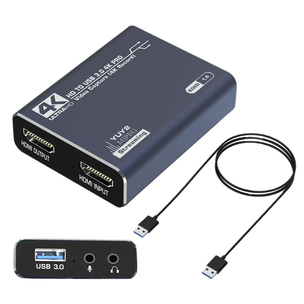 Black 4K gaming set-top box with MS2131 chip for 1080p output and audio recording