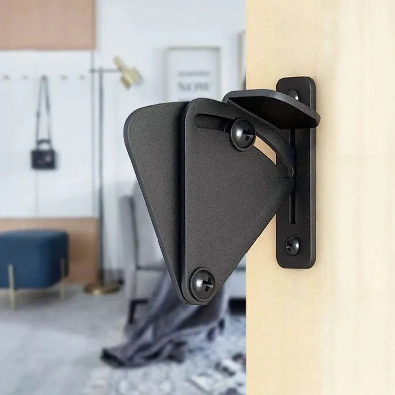 Black stainless steel sliding barn door lock with latch mechanism, size M for gaps under 2 cm