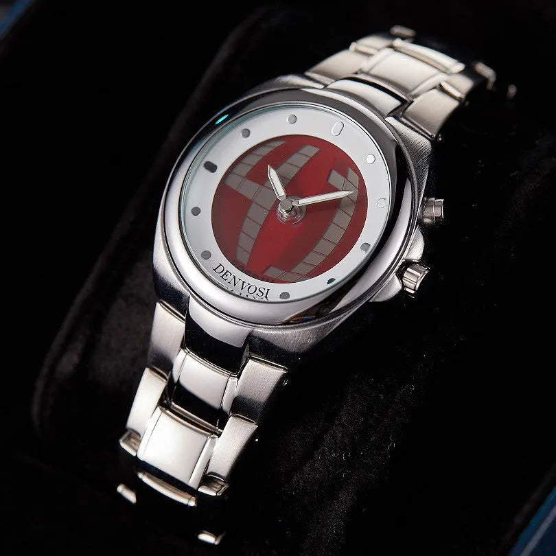 Men's Y2K vintage digital watch with dual display on a blue alloy strap with stainless steel buckle.