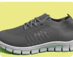 Women's casual breathable knit sports flat shoes with mesh upper and round toe in beige colour