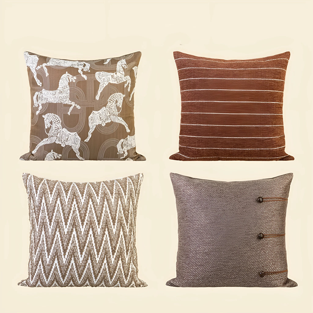 Chinese ancient style 45cm square cushion with feather velvet filler in brown colour options