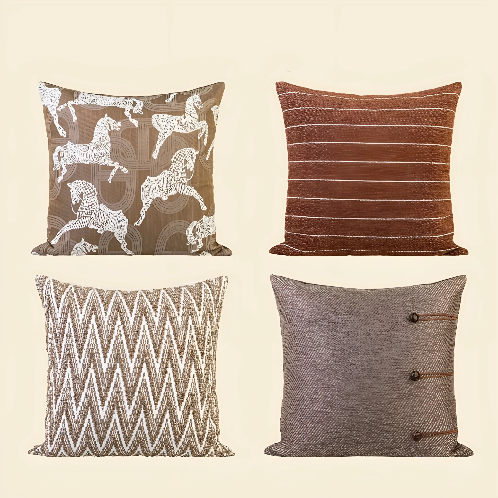 Chinese ancient style 45cm square cushion with feather velvet filler in brown colour options