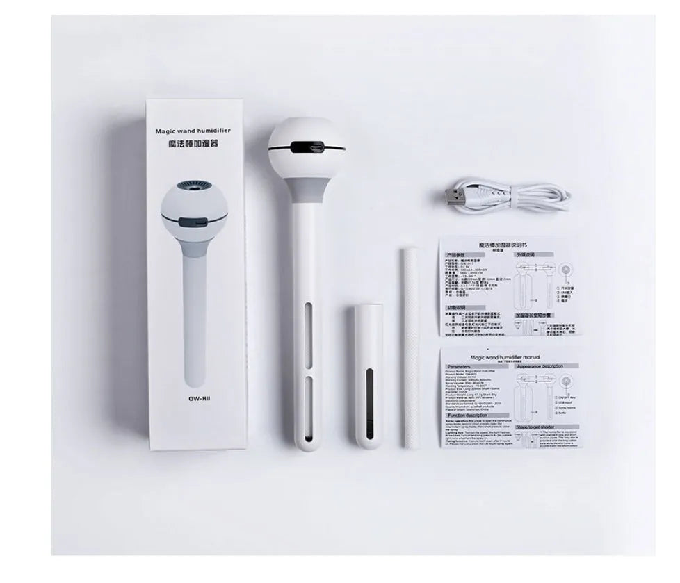 Magic wand ultrasonic humidifier in columnar shape with USB port and water tank for small rooms