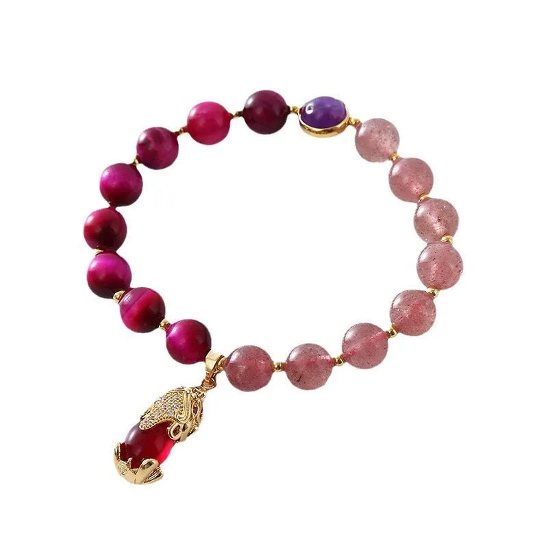 Natural strawberry crystal bracelet for women, simple style, 18cm elastic rope, picture colour