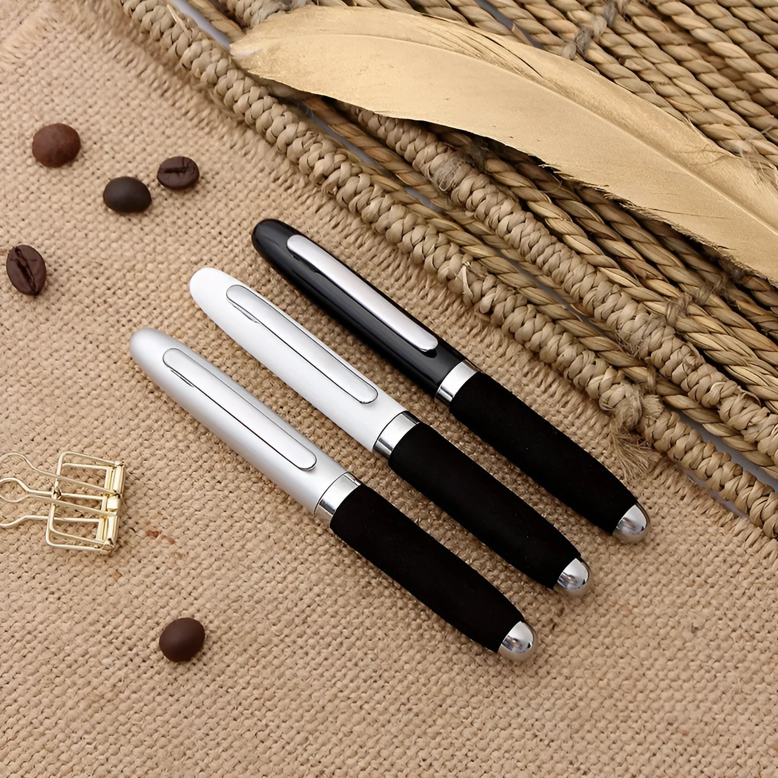 EVA metal cap mini ballpoint pen with 1.0mm tip showing seven refill colour options