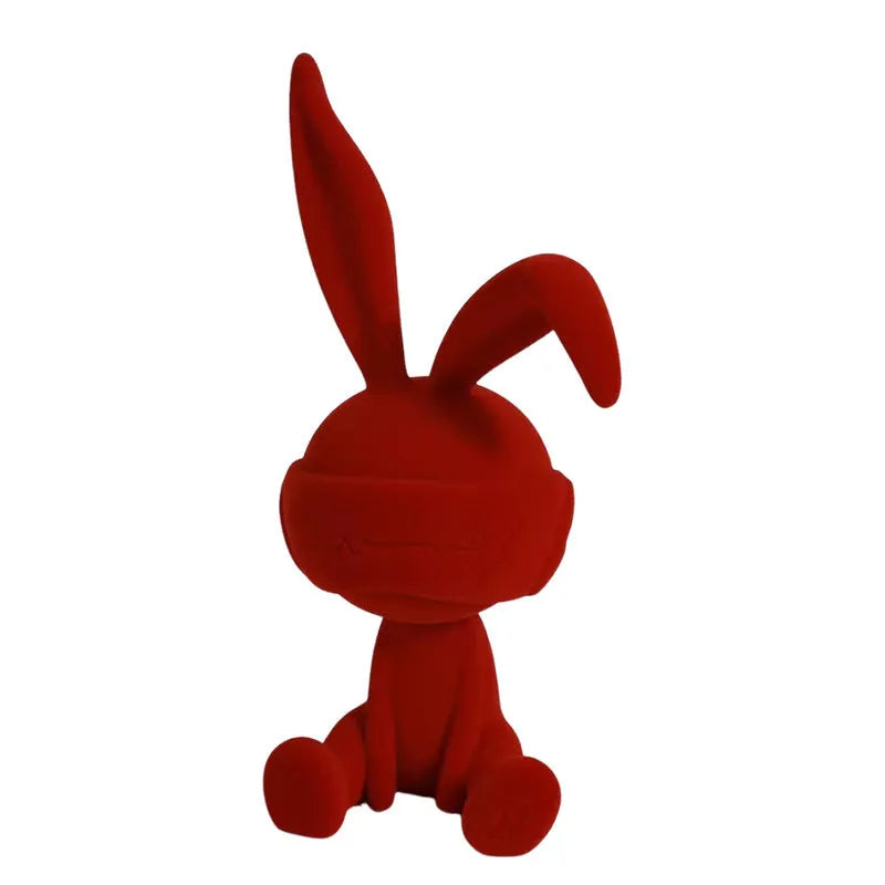 Resin suede blindfold rabbit table ornament in blue, green, and red colour options
