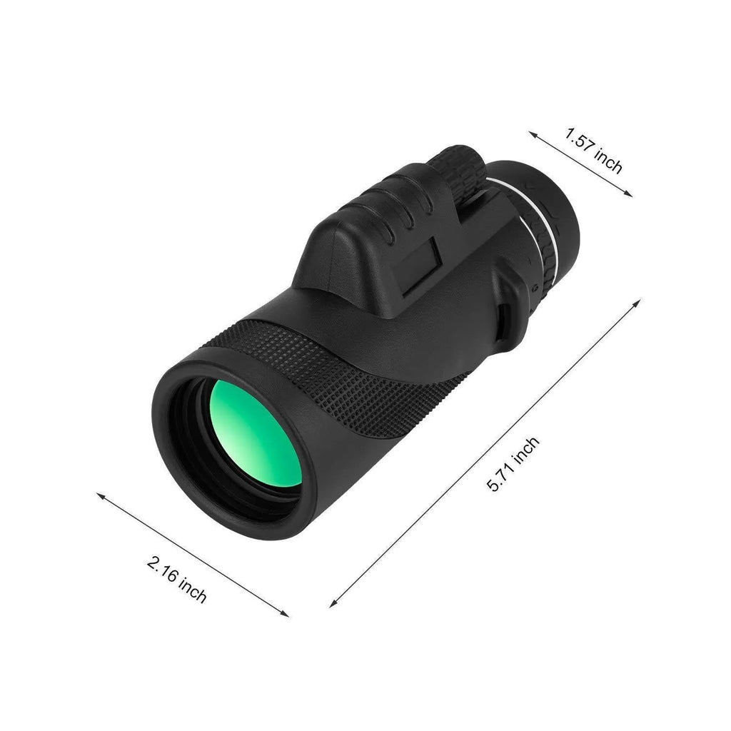 Black 40x60 monocular telescope with waterproof nitrogen construction and FMC coated lenses