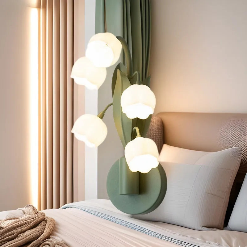 French pastoral Nordic wall lamp with PC shade and tricolour light for bedroom bedside use