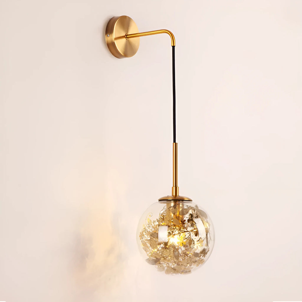 Modern glass wall lamp in golden flower finish, 20cm diameter, mounted on wall