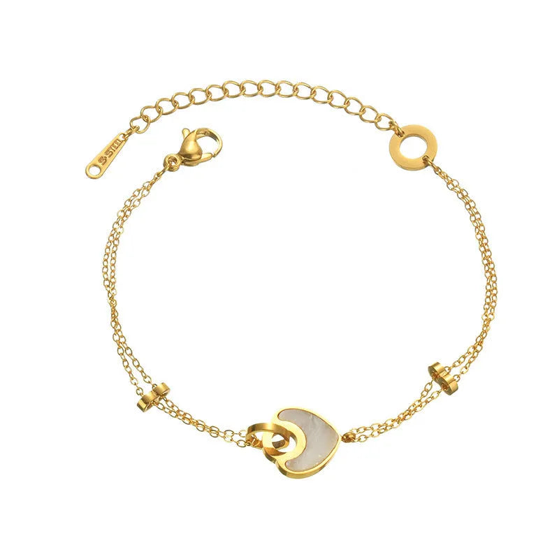 Women's stainless steel bracelet with resin heart charm and double-layer love design