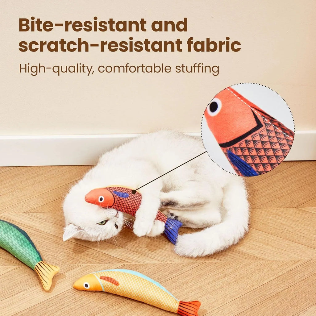 Plush cat kicker toy with organic catnip in green, orange and yellow colour options