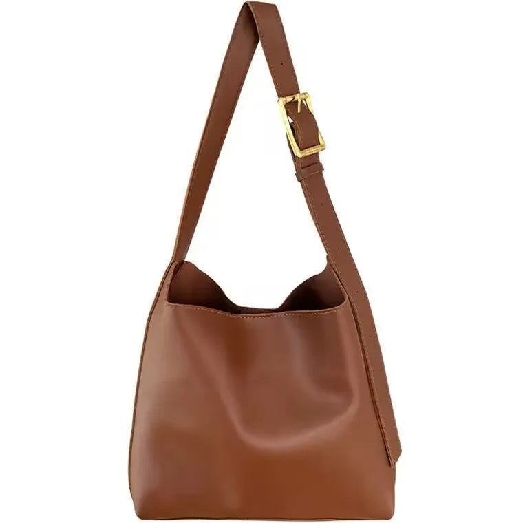 Pair of soft black and brown women's PU shoulder bags with decorative ribbons and swing threads.