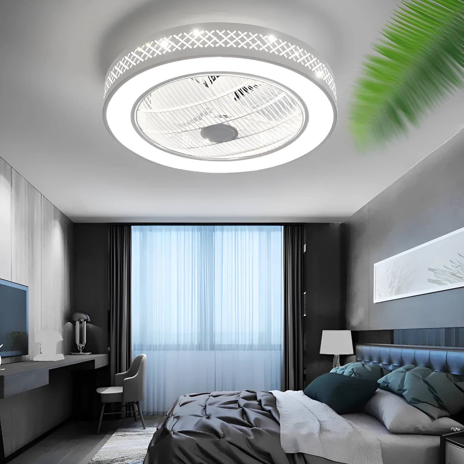 LED invisible fan and chandelier with metal blades, 55CM size, pastoral style for living or bedroom