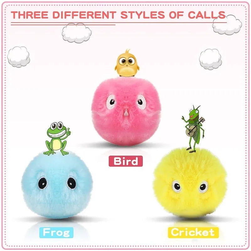 Interactive cat toy ball in blue, pink or yellow with 55mm diameter and animal sound activation