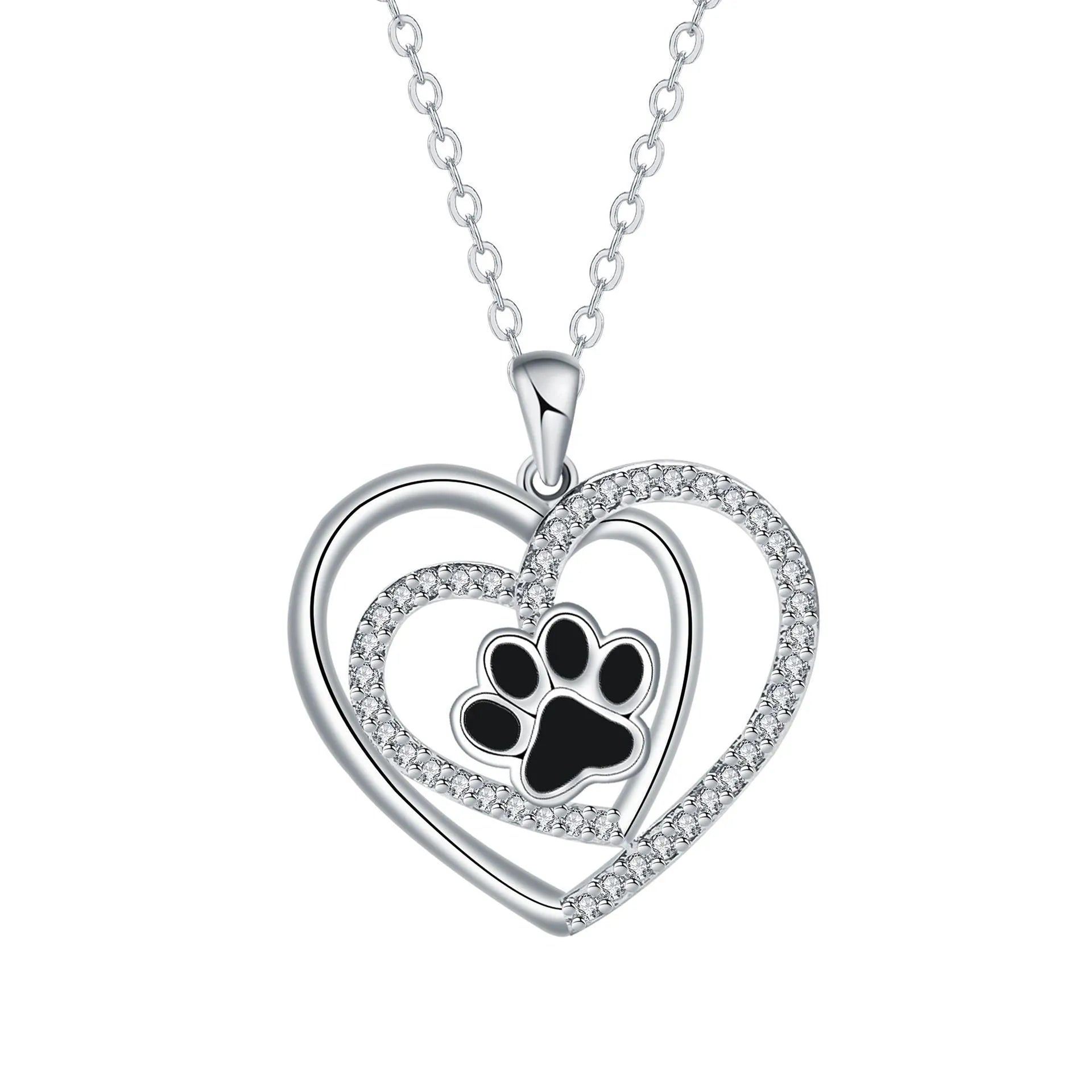 Electroplated copper necklace with heart-shaped dog paw print pendant on cross chain