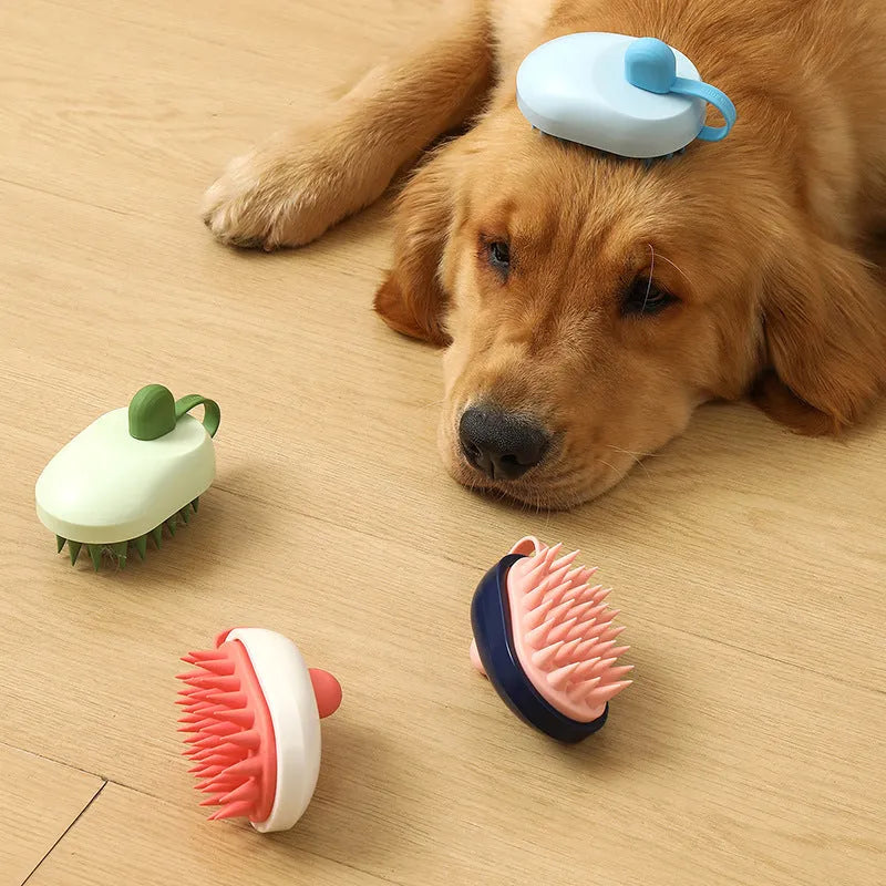 Soft silicone pet hair remover comb and massage brush for dogs and cats in four colour options