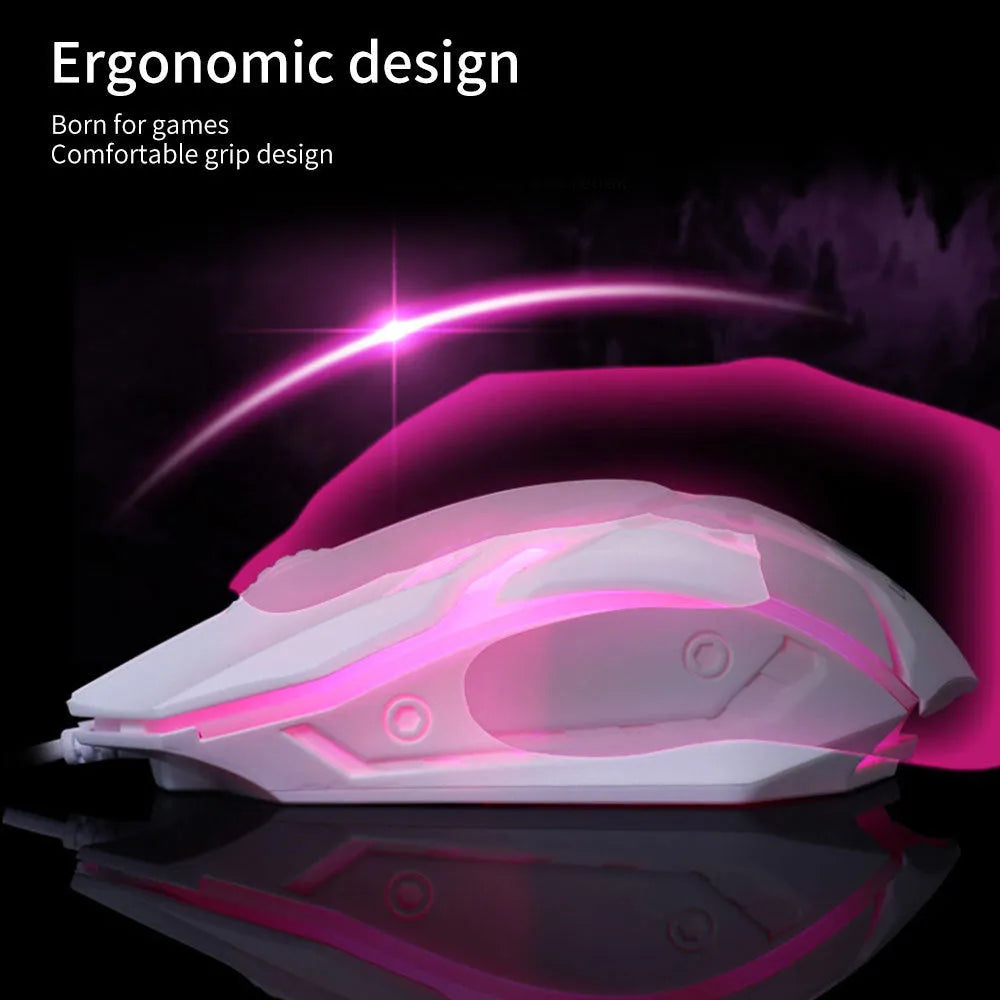 Wired computer mouse with luminous glow effect, USB cable, black and white colour options