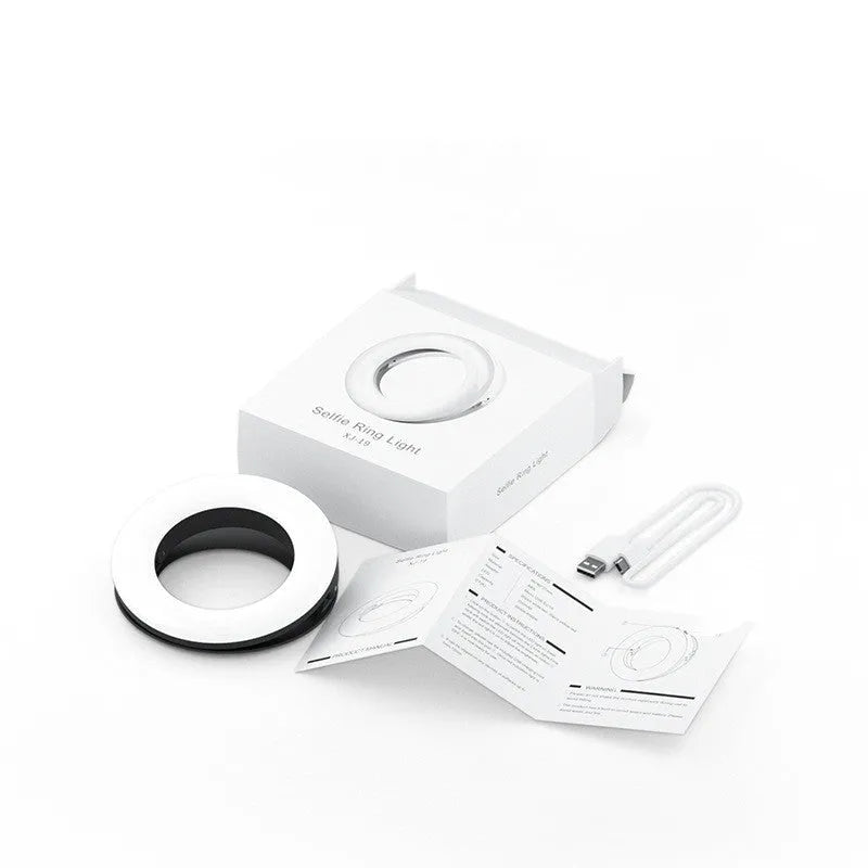 Black USB rechargeable LED selfie ring light for mobile phone photography