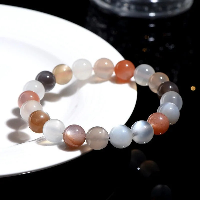 Natural moonstone colourful moonlight bracelet with 8mm single circle beads