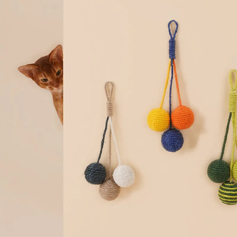 Cat toy set with teaser stick and catnip balls in blue, green, and red yellow blue colours