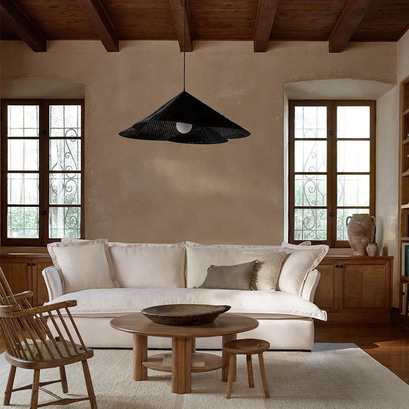 Rattan-weaved ceiling lamp with natural weave pattern, 50cm diameter option
