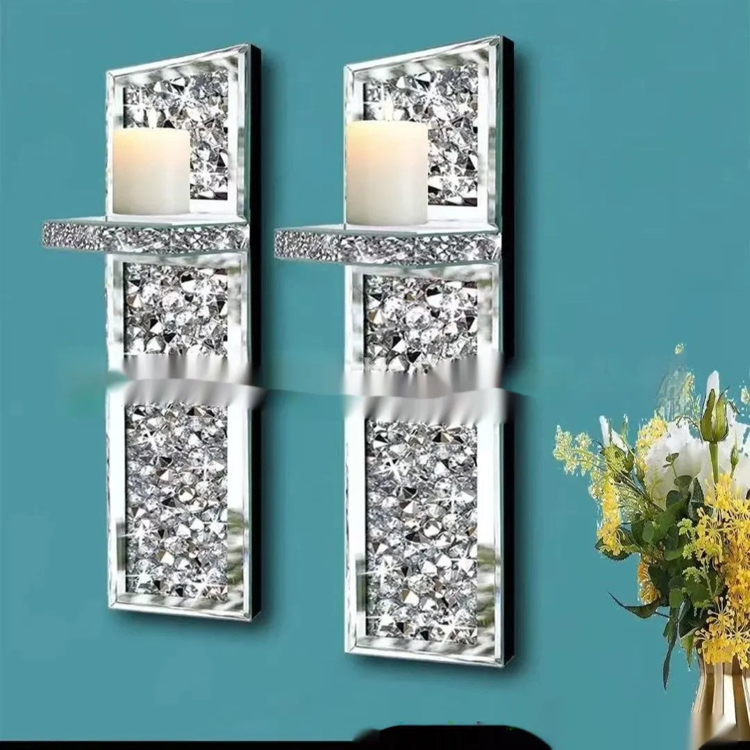 Pair of silver mirror glass candle holders wall mounted at 38cm height