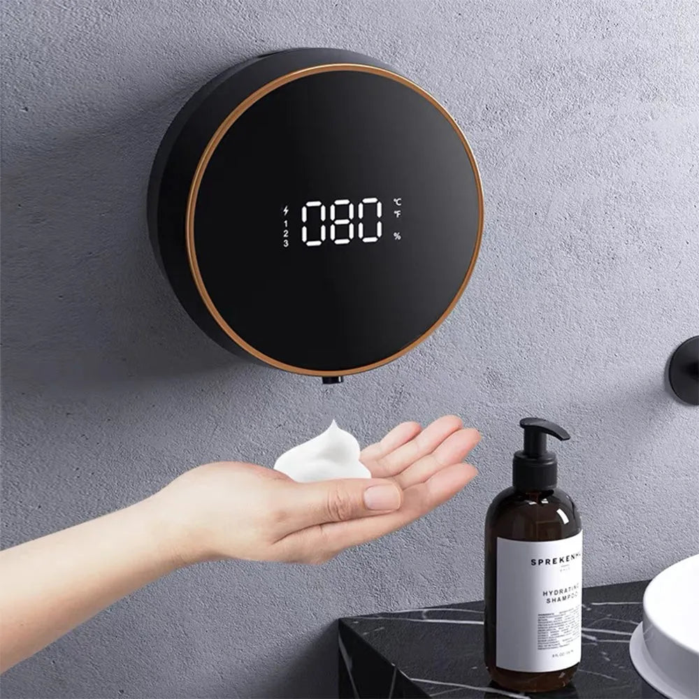 Smart auto sensing foam dispenser mounted on wall with USB charging cable