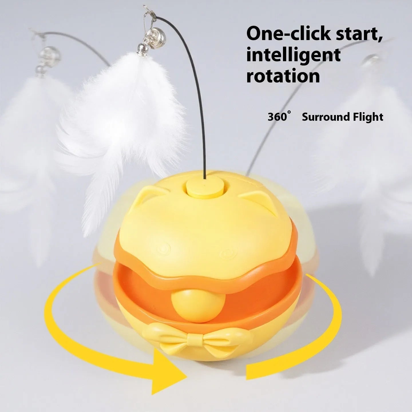 Electric plastic cat toy tumbler with LED lights in lemon yellow, blue, or grey.