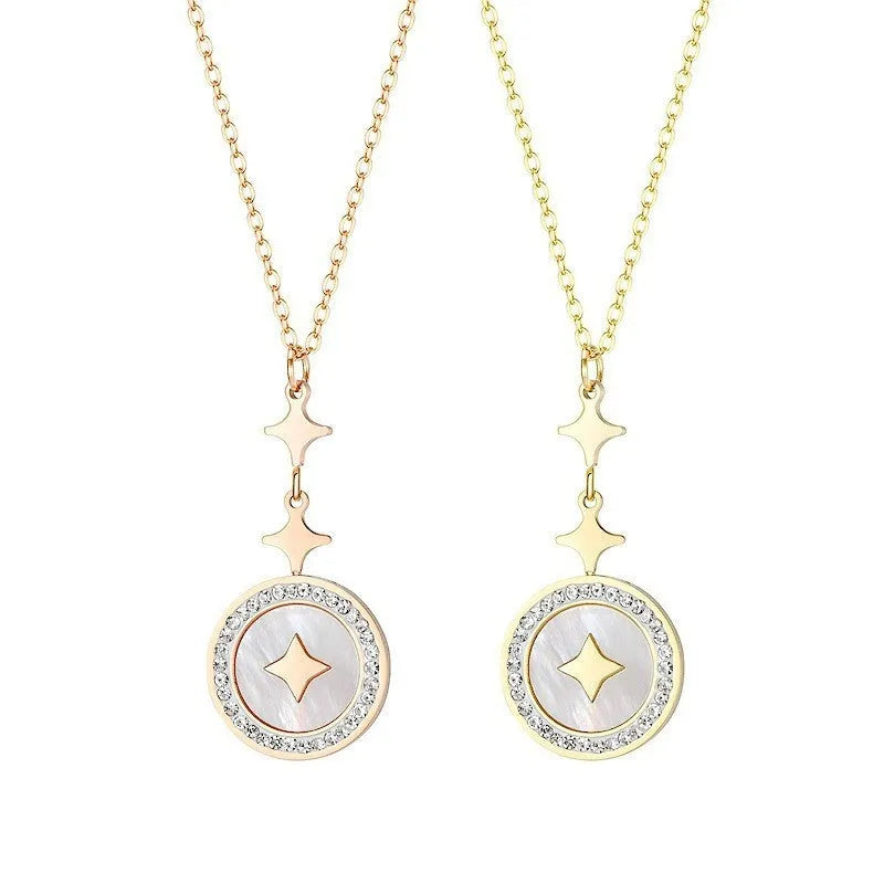 Six-pointed star titanium steel pendant necklace on O-ring chain in rose gold colour