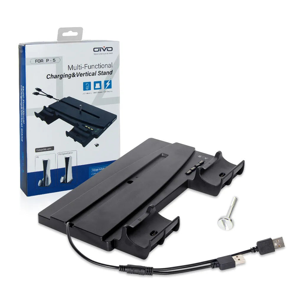 PS5 host multi-function charger stand in black with USB interface and Bluetooth handle charger