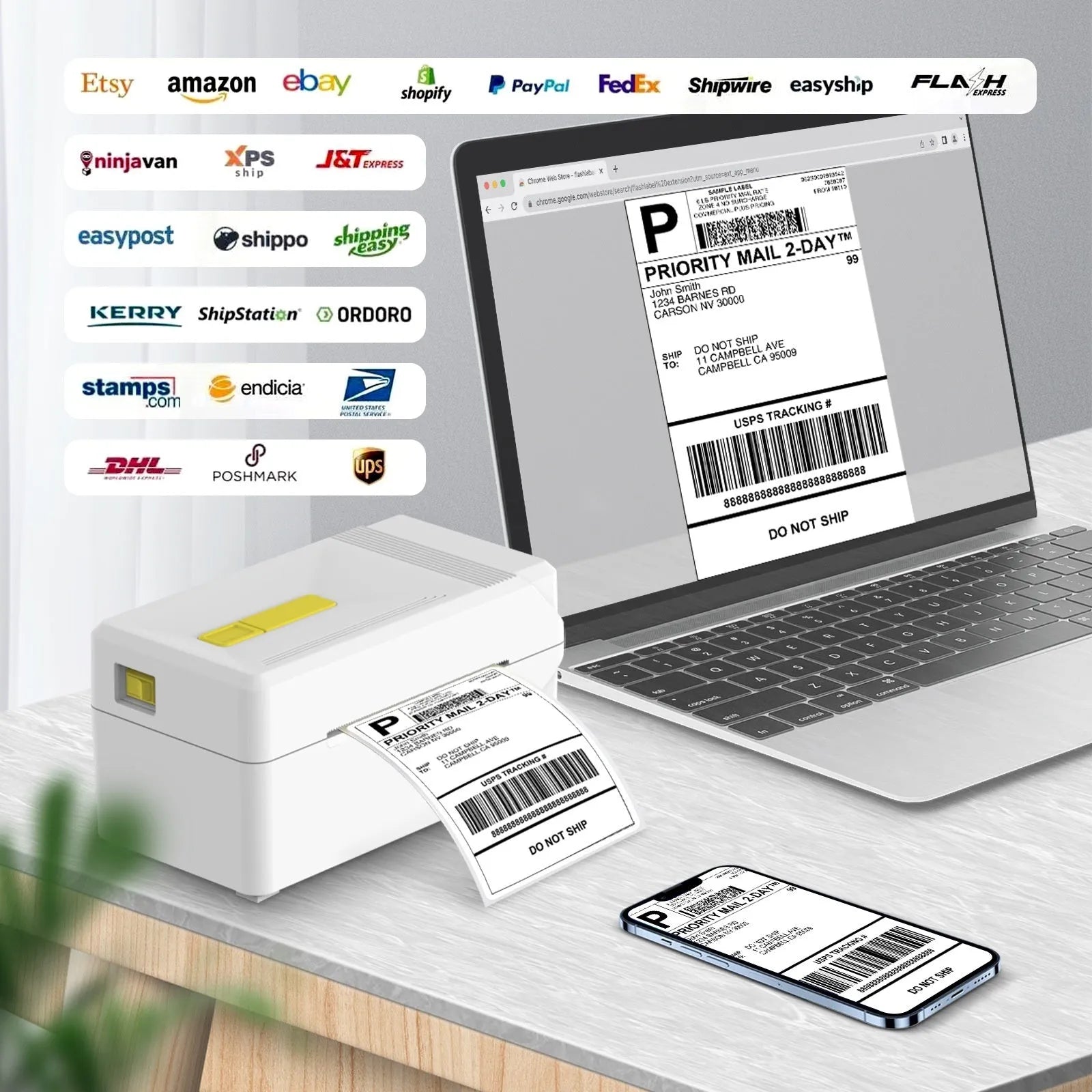 FlashLabel Thermal Express Order Label Printer in black and white model options.