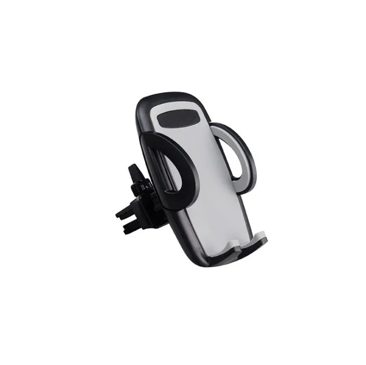 Black plastic car air vent mobile phone holder mounted on vehicle dashboard