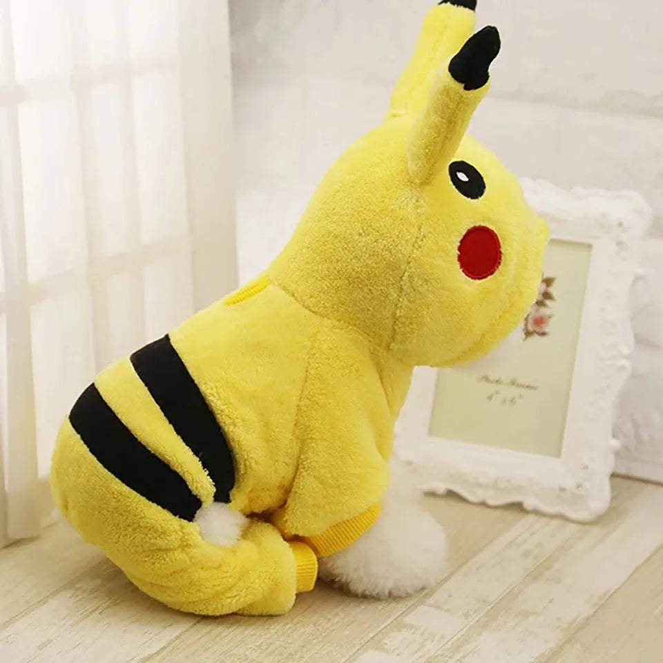 Fleece cat coat with hoodie design in cartoon cosplay style for small to medium pets