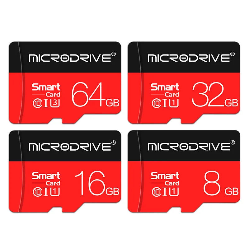 TF micro-SD memory card Class 10 with capacities 4GB to 256GB and an SD card holder for camera drone or smartphone