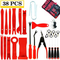 Car interior door panel repair tool set with red nylon pry wedges