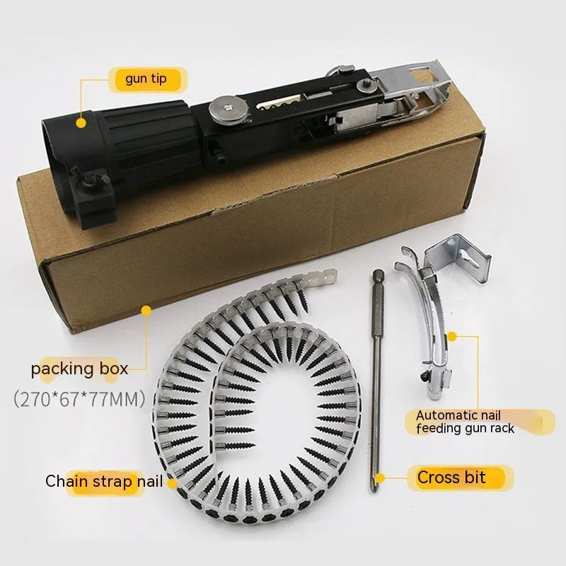 Chain screw gun head automatic nail gun electric screwdriver with metal construction and gun rack
