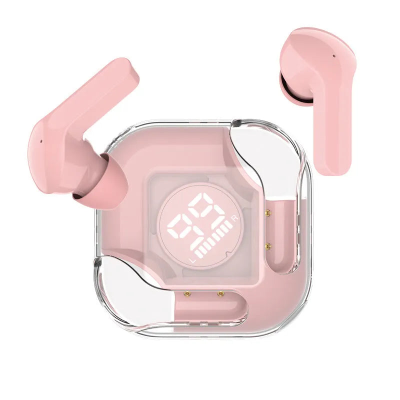 Transparent TWS Bluetooth wireless in-ear headphones in white colour with charging case