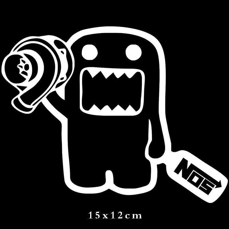 Cartoon design car sticker in black or white colour, PVC material, 15cm by 12cm size for vehicle decoration