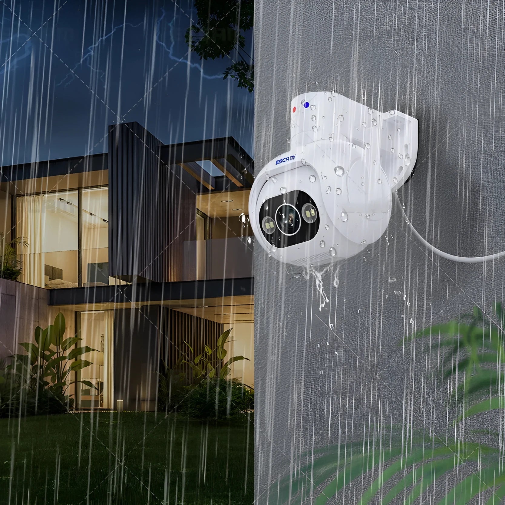 Smart colour night vision security camera with IP66 waterproof rating and wall mount bracket