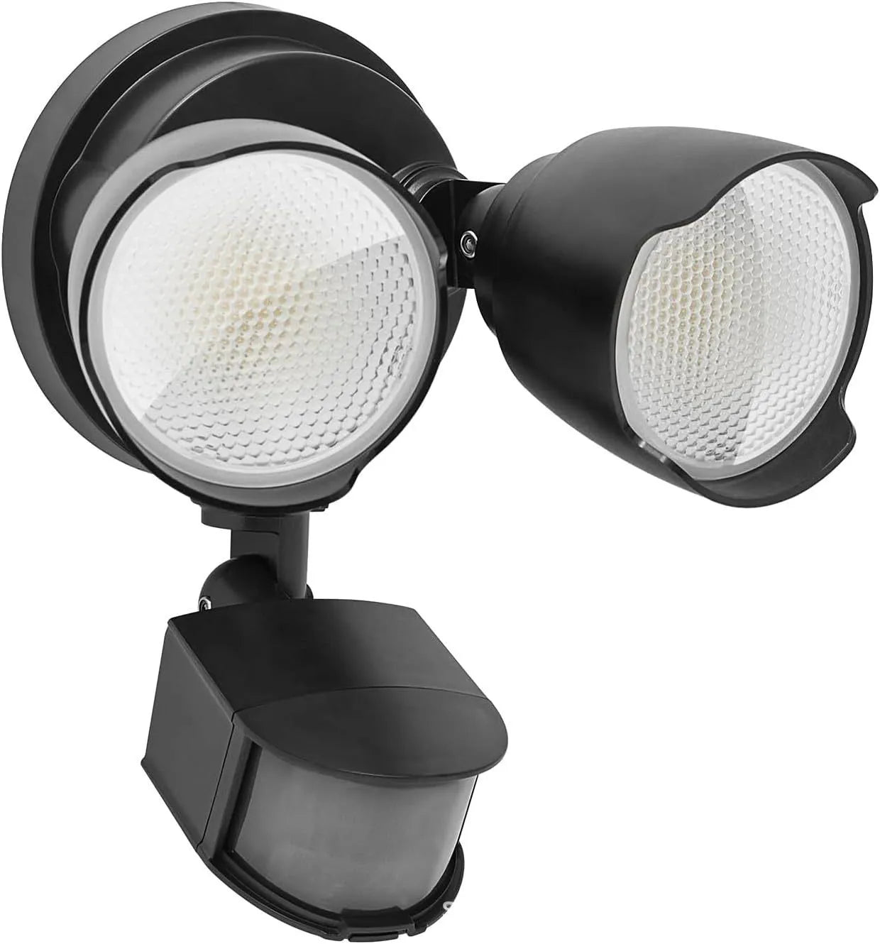 White LED security flood light with motion sensor for wall or ceiling mounting