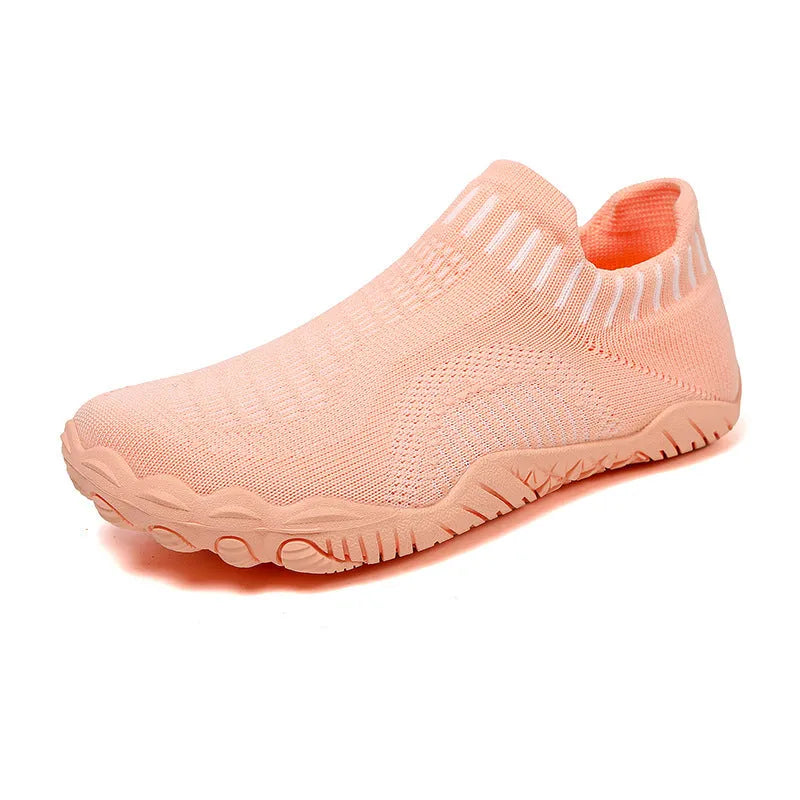 Non-slip quick-drying wading shoes with lycra upper and rubber sole in black, side view