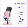 Dynamic noise reduction microphone in black with XLR cable and desktop base.
