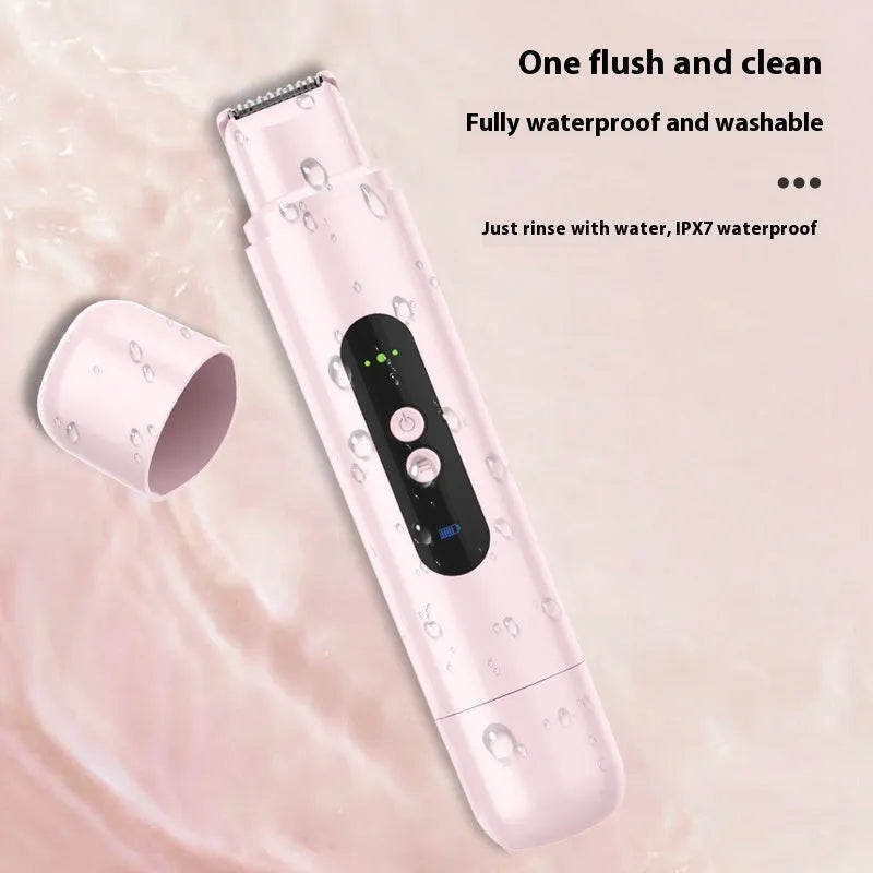 Portable electric depilator for armpit hair trimming with floating blade, USB powered, in pink and white
