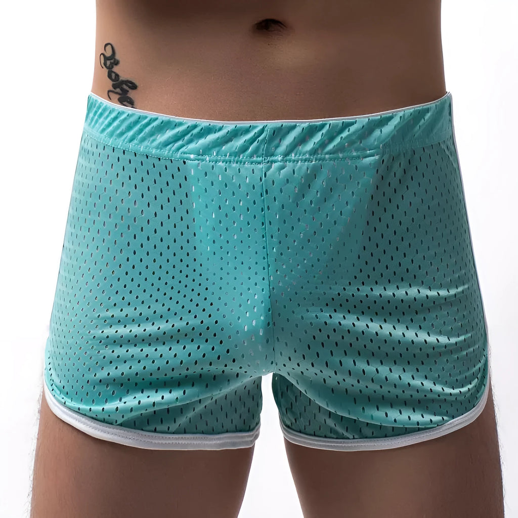 Men's three-point boxers in cotton nylon blend showing mid waist design and breathable fabric