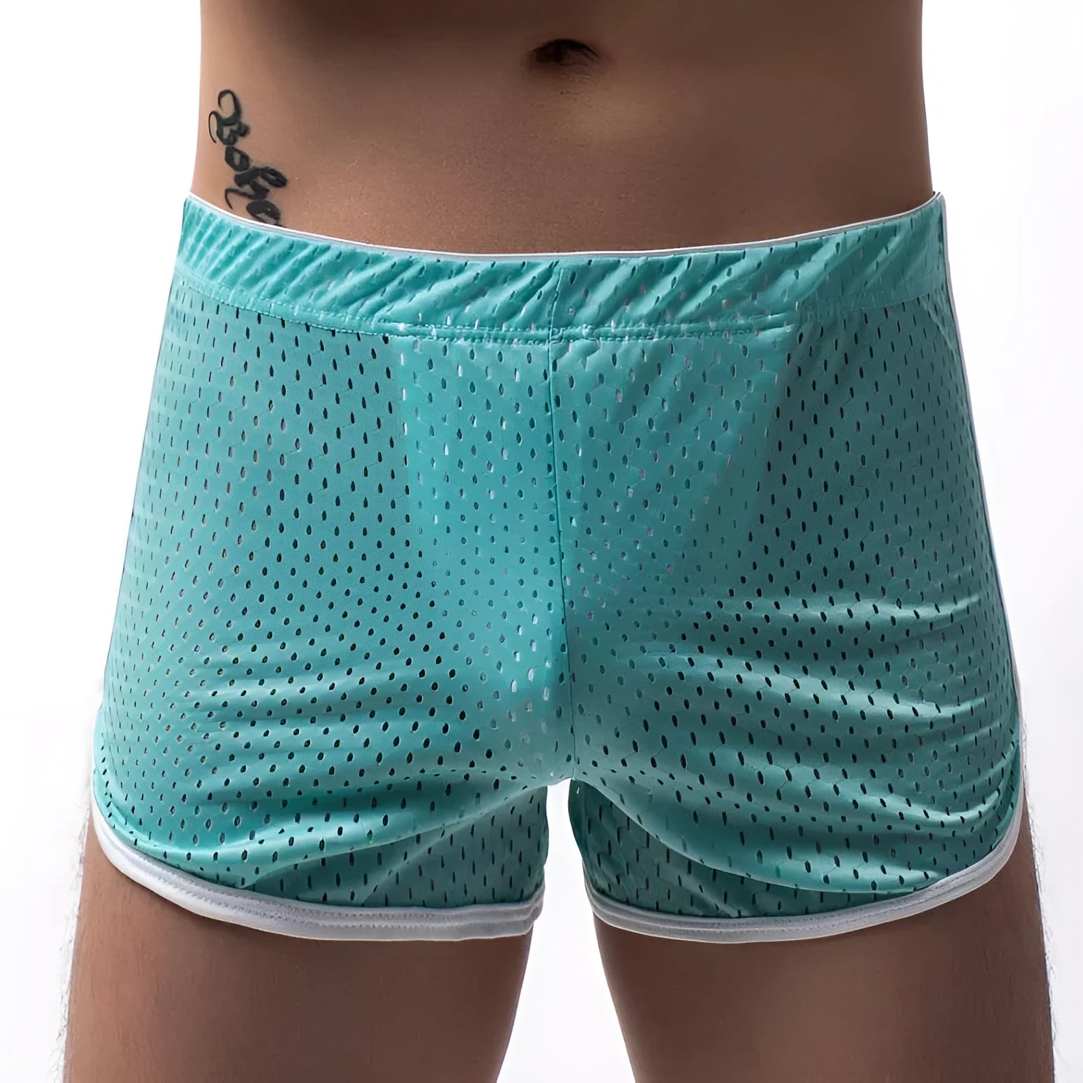 Men's three-point boxers in cotton nylon blend showing mid waist design and breathable fabric