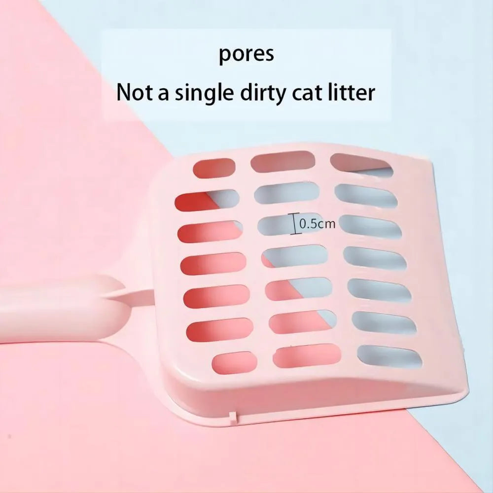 Blue plastic cat litter scoop showing 20cm length and 9cm wide head for cleaning pet toilet trays.